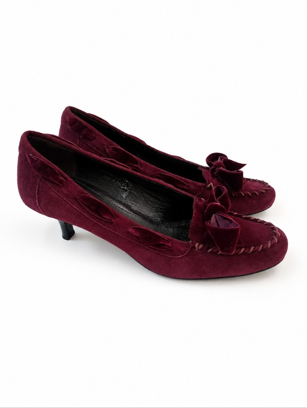 Coach Valentina Burgundy Suede Kitten Heels Velvet Bow Pumps Women Size 10